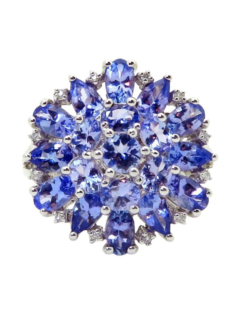 Sterling Silver JS Forever Natural Tanzanite & Diamond Gemstone Cluster Ring